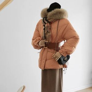 Korean fashion ladies down jacket fox fur collar thick jacket white duck down